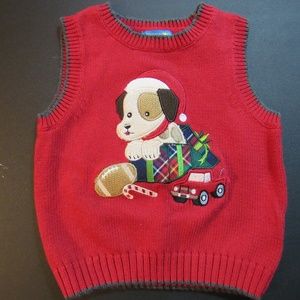 Greendog boy's red Santa Puppy sweater vest